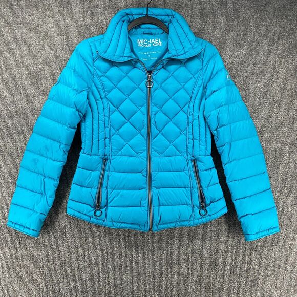 Michael Kors Jacket Womens S Blue Puffer Full Zip Light Down Outdoor Packable - Picture 1 of 9